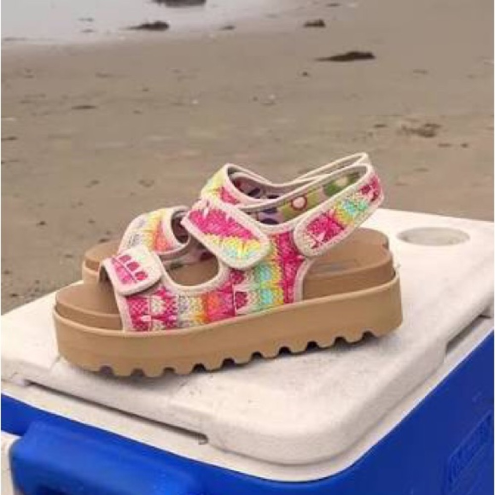 Rocket Dog Cream Sandals with Pink, Orange & Turquoise Embroidery